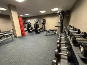 a gym with rows of treadmills and machines at Branson Hillside Hotel in Branson