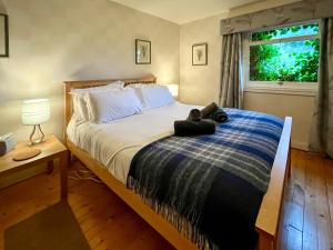 a bedroom with a large bed with a window at Garden View Cottage - Uk50886 in Cupar