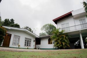 a white house with a tree in front of it at Bloom house homestay in Bandarawela