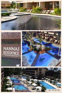 a collage of pictures of a resort with a pool at Flat Nannai Residence Muro Alto Terreo Frente Piscina in Porto De Galinhas