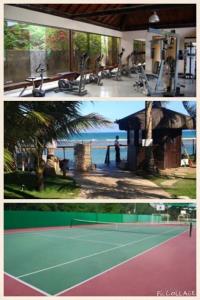 two pictures of a tennis court and a house at Flat Nannai Residence Muro Alto Terreo Frente Piscina in Porto De Galinhas