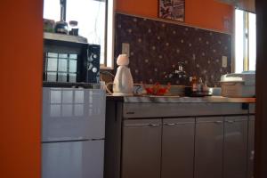 a kitchen with a sink and a stove and a refrigerator at 民泊 福来 in Nasushiobara