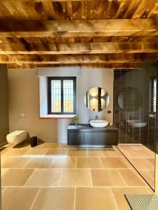 a bathroom with a sink and a mirror at Dimora Rosaspina Suite Eden e Suite Platinum in Adro +34 photos