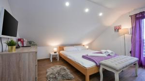 a small bedroom with a bed and a tv at Villa Vinea by Villas Guide in Novakovec +32 photos