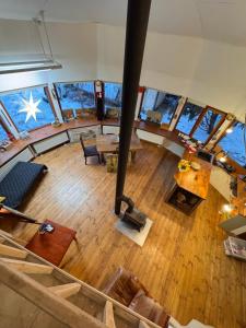 an overhead view of a living room on a boat at Art space Bundulis in Saulkrasti