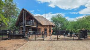 a small house with a thatched roof at Inyathi Inn in Marloth Park