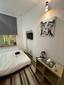 a bedroom with a bed and a desk with a tv at Villa Romana in Bucharest