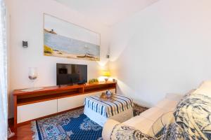 a living room with a couch and a tv at Hostdomus - Salsedine Apartment in Alassio
