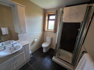 a bathroom with a toilet and a sink and a shower at Peedie Sea Accommodation in Orkney +41 photos
