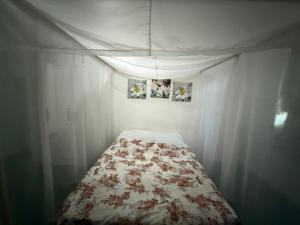 a bed in a room with two pictures on the wall at Villa Bárbara residência in Aracaju