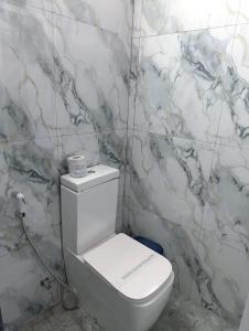 a white toilet in a bathroom with marble walls at Zion Haven Villa in Tangalle +30 photos