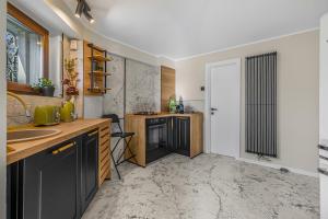 a kitchen with a sink and a counter top at Villa Octogon Câmpina in Câmpina