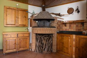 a kitchen with a brick oven in the corner at Il Giardino dei Gigli in Meta