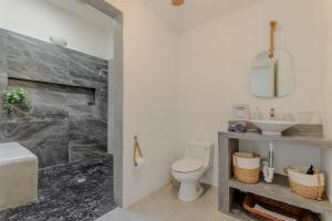 a bathroom with a toilet and a sink at CASA EN EL CENTRO & CORAZON DE CANCUN in Cancún +31 photos