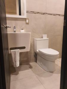 a bathroom with a toilet and a sink at Hotel y Motel Elegantia in Tetelco