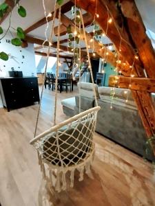 a hanging hammock in a living room with a couch at Apartment Elli in Lichtenhain
