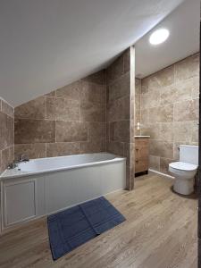 a bathroom with a bath tub and a toilet at La parenthèse Jurassienne in Orgelet +16 photos