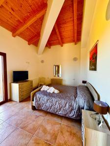 a bedroom with a bed and a flat screen tv at Casa Micia Spilinga in Spilinga