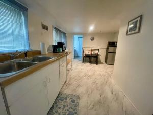 a kitchen with a sink and a counter top at Lower Level Luxury in Chicago
