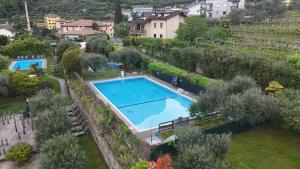 an overhead view of a swimming pool in a garden at Green Oasis Garda Apartment in Riva del Garda