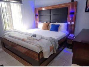 a bedroom with a large bed with a large window at Riverleaf Hotels and Suites in Asaba
