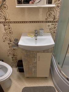 a bathroom with a sink and a toilet at Luxury Apartaments 3 in Truskavets +34 photos