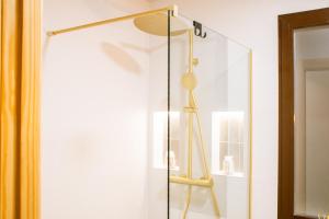 a shower with a glass door in a bathroom at Apartamentos Princesa Hayla in Caravaca de la Cruz