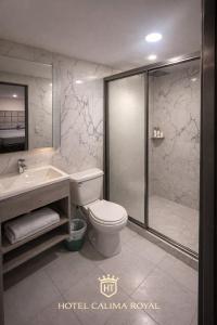 a bathroom with a toilet and a sink and a shower at Hotel calima royal in Cali