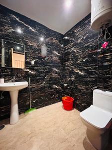 ein Badezimmer mit Toilette und Waschbecken in der Unterkunft John's Homestay Srinagar - Stay Ride Hike in Srinagar