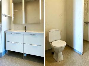 two pictures of a bathroom with a toilet and a sink at 9 person holiday home in Mörlunda-By Traum in Mörlunda +30 photos