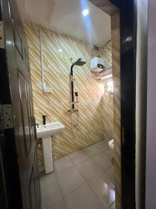 a bathroom with a shower and a sink at EIMACK APARTMENT Service in Asaba