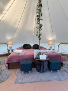 a bedroom with a bed in a tent at Green Garden Glamping Retezat in Bălan