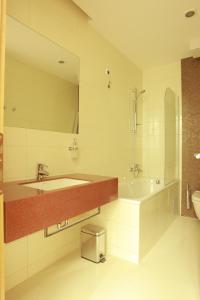 a bathroom with a sink and a tub and a shower at Hotel Sport in Ivanić-Grad