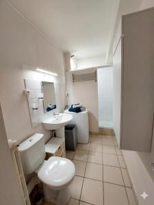 a bathroom with a toilet and a sink at Le Cosy Gaillard 3 étoiles, magnifique vue sur la ville, parking privé et proche du centre in Brive-la-Gaillarde