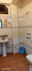 a bathroom with a sink and a shower at Himvilla Kasol in Jāmb