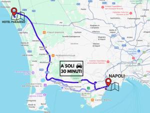 a map of a road with a speed limit at Hotel Paradiso in Lago Patria