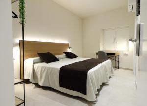 a bedroom with a large bed and a desk at Niu Hostal in Casinos