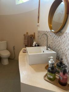a bathroom with a sink and a toilet at Casa Ysatis in San Juan