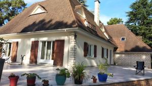 a house with potted plants in front of it at Le toit d'éco pins in Le Luart