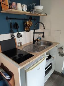 a kitchen with a sink and a counter top at Maisonnette avec Jardin, Piscine, Netflix in Vichy
