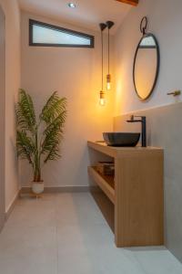 a bathroom with a sink and a potted plant at Naus Limen in Marathi