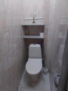 a small bathroom with a toilet and a sink at Svečių butas in Šiauliai