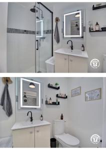a bathroom with a toilet and a sink and a shower at Le Tigîte B&B entrée privée-petit déj-linge inclus in Allaire +36 photos