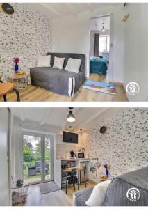 a bedroom and a living room with a bed and a kitchen at Le Tigîte B&B entrée privée-petit déj-linge inclus in Allaire