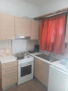 a small kitchen with a stove and a sink at Korali in Skiros