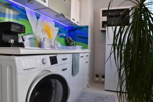 a kitchen with a washing machine and a sink at Alex Botique in Varna City