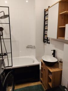 a bathroom with a bath tub and a sink at Pod Dzikowcem in Boguszów-Gorce