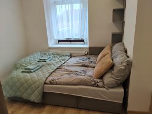 a bed sitting in a room with a window at Pod Dzikowcem in Boguszów-Gorce +5 photos