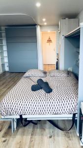 a bed with a hat on it in a room at Le Cocon étoilé in Métabief