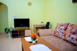 a living room with a couch and a tv at Eunia homes in Kibarani